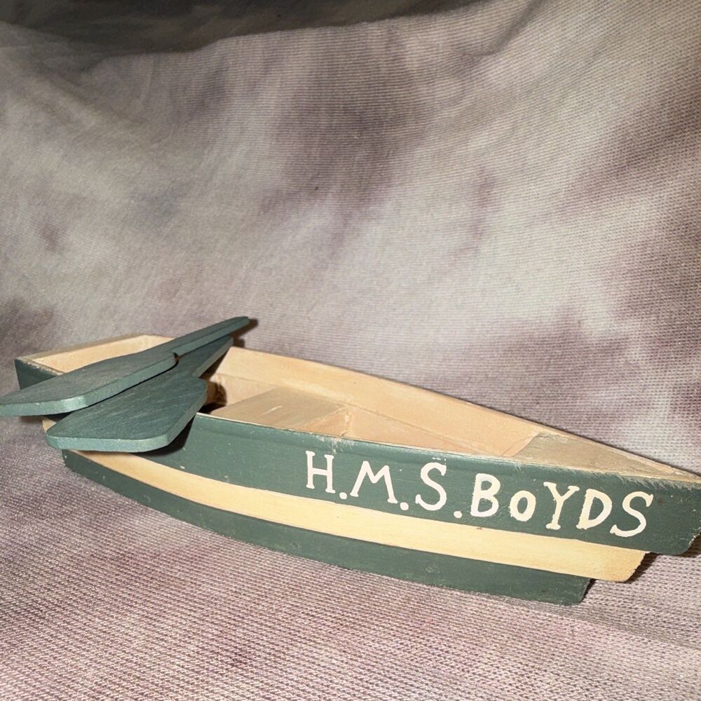The Boyds Collection H.M.S. Boyds Handcrafted Wooden Rowboat Decor w/ Oars - Picture 4 of 4